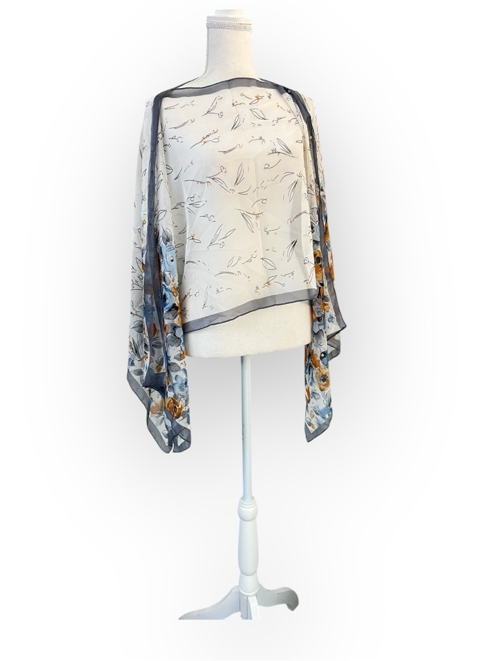 Gray Orange Cream Cottagecore Floral Convertible Scarf Wrap Kimono NWT